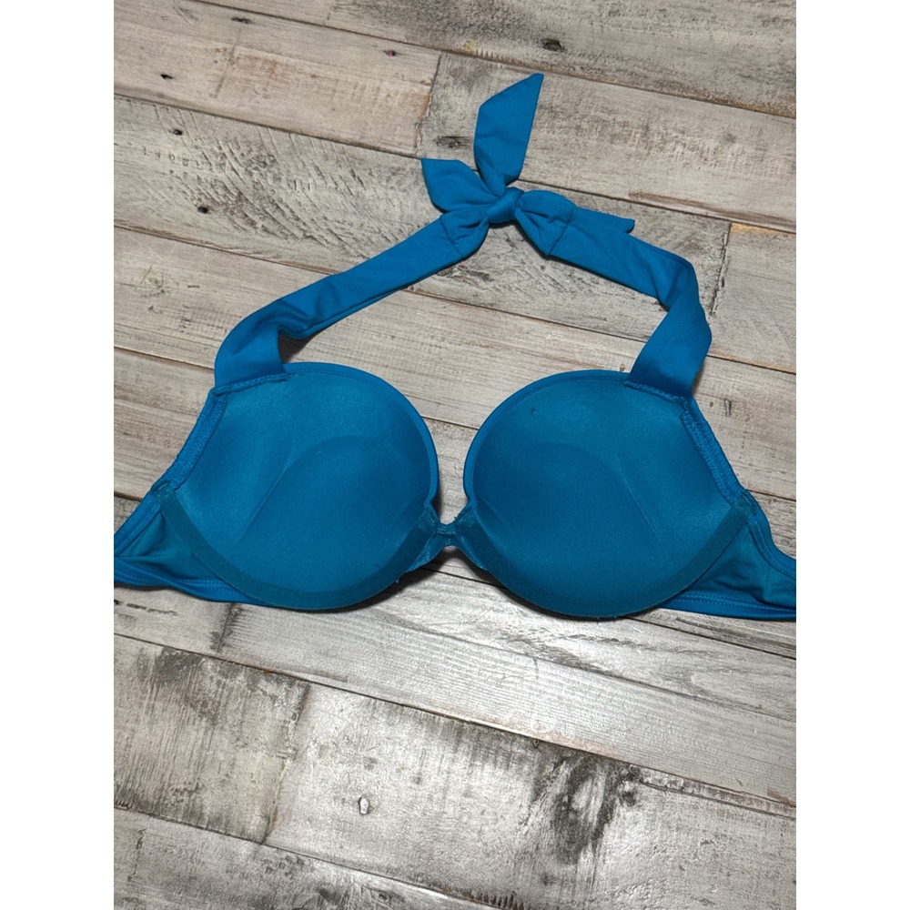 Victoria's Secret Teal Blue Push Up Halter Top Underwire Swimwear Small - Picture 4 of 5